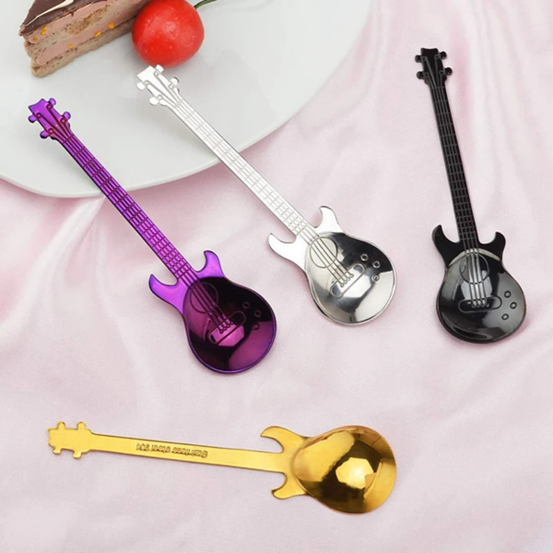 Набор из 4 кофейных ложек в форме гитары из нержавеющей стали, ложки Demitasse, десертные ложки, ложка для сахара, кухонная милая посуда(набор 1
