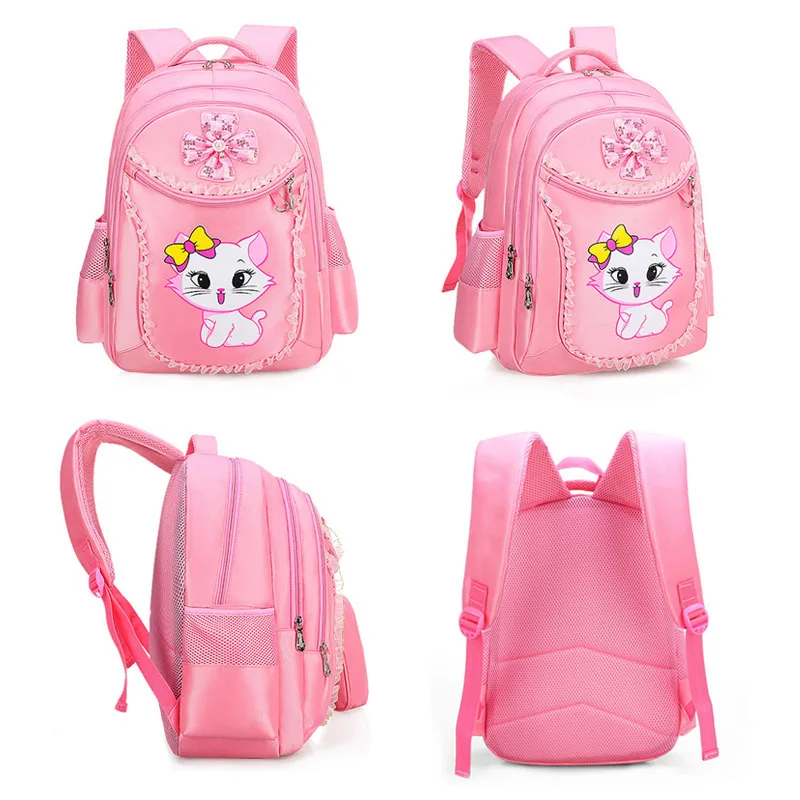 Школьные сумки для девочек, водонепроницаемый нейлоновый розовый рюкзак, сумка в комплекте, школьный рюкзак с рисунком кота, Детский рюкзак для принцессы rugzak