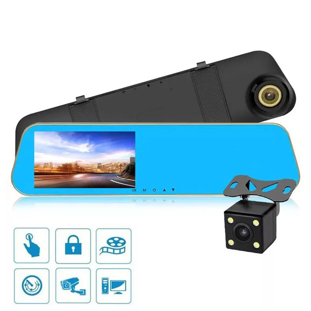 

4.3 Inch Ips Screen Rearview Mirror Driving Recorder Hd Night Vision Dual Recording Front And Rear Reversing Images 1 Set