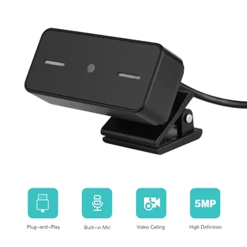 

Clip-on PC Webcam USB Laptop Desktop Computer Camera 5MP 2592 * 1944 HD Web Camera Auto Focus Built-in Microphone for Live Video