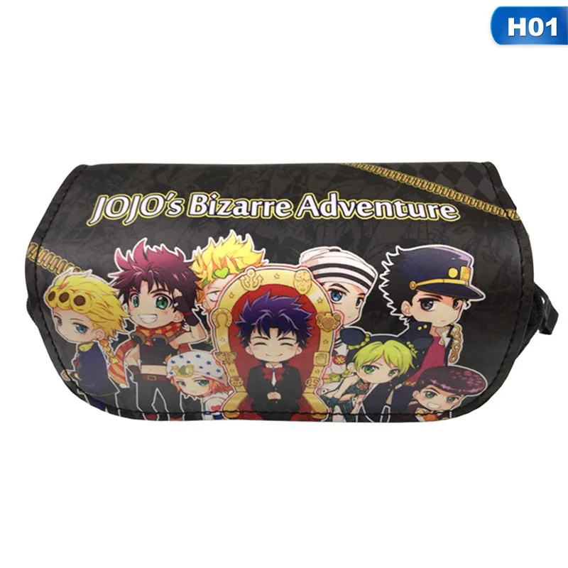 JoJo причудливый чехол для ручек Студенческая ручка чехол для карандашей большая емкость двойная молния кожаный мультяшный чехол для карандашей ручка кошельки