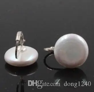

Envío Gratis 12-13mm moneda blanco agua dulce perlas pendientes de plata earring