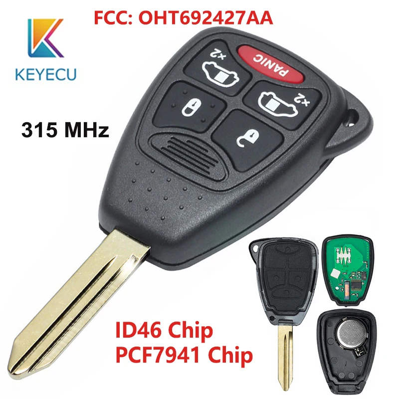 KEYECU 4+ 1/5 кнопки дистанционного ключа автомобиля для Chrysler 200 Sebring для Jeep Dodge 2006- 315 МГц ID46/PCF7941 чип OHT692427AA