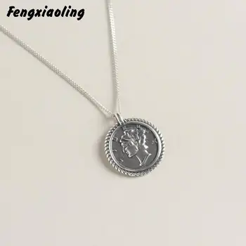 

Real Pure 925 Sterling Silver High Quality Necklace Jewelry 925 Sterling Silver Round Silver Coin Portrait Statement Necklace