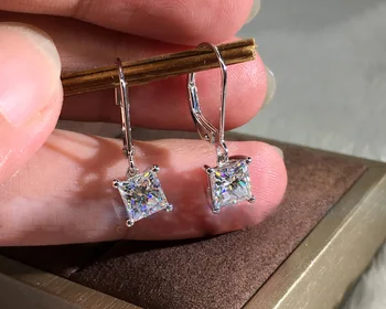 

2019 New Square CZ Drop Earrings for Women with Bling AAAAA ZIrcon Stone Fashion Jewelry Cute Korean 925 Silver Earrings