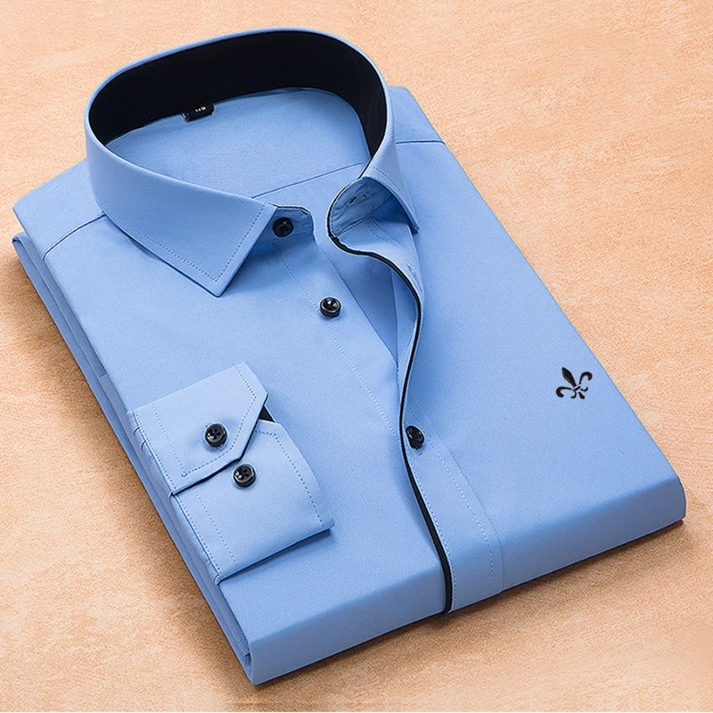 Плюс размер Dudalina полосатая вышивка мода Blusa Camisa Social Stripe длинный рукав Slim Fit рубашка мужская одежда Высокое качество - Цвет: BST1-418BLUE-LA