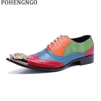 

2019 Fashion multi-color men business Office shoes Genuine leather banquet men dress shoes luxury party wedding Bullock shoes