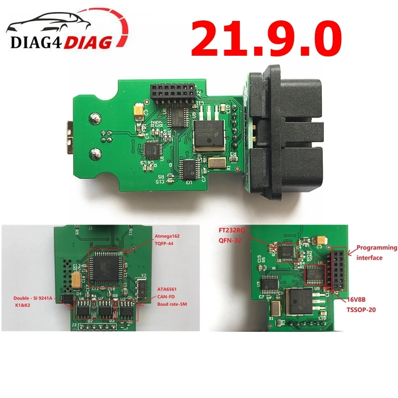 Vag Com Vagcom V23.3.1 V2 Atmega162 16 V8 Ft232Rq Per Interfaccia Vag + Cavo Usb + Custodia Strumento Diagnostico Multi-Auto
