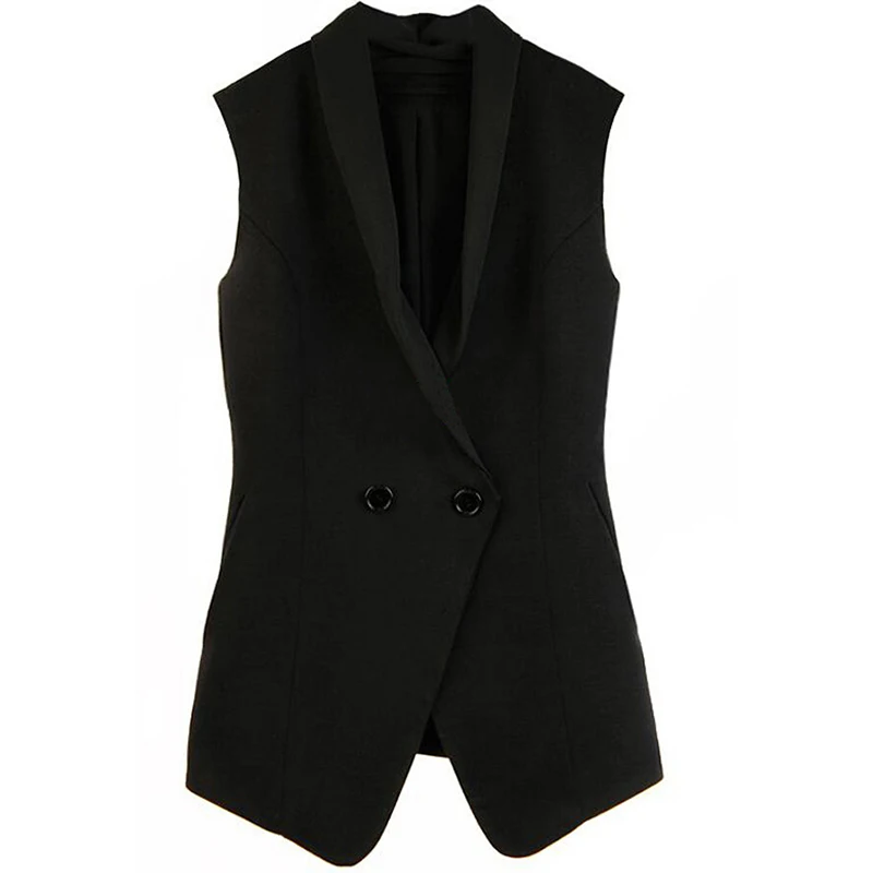 

[EWQ] 2019 New Spring Summer Sleveless V-neck Black Vest Coat Slim Pocket Button Streetwear Coat Cotton Women Fashion Tide OC612
