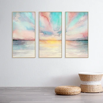 

DDHH Wall art Abstract Pink Colorful Sky Ocean Sunset Posters Paintings on Canvas Pictures Prints for Living Room Bedroom