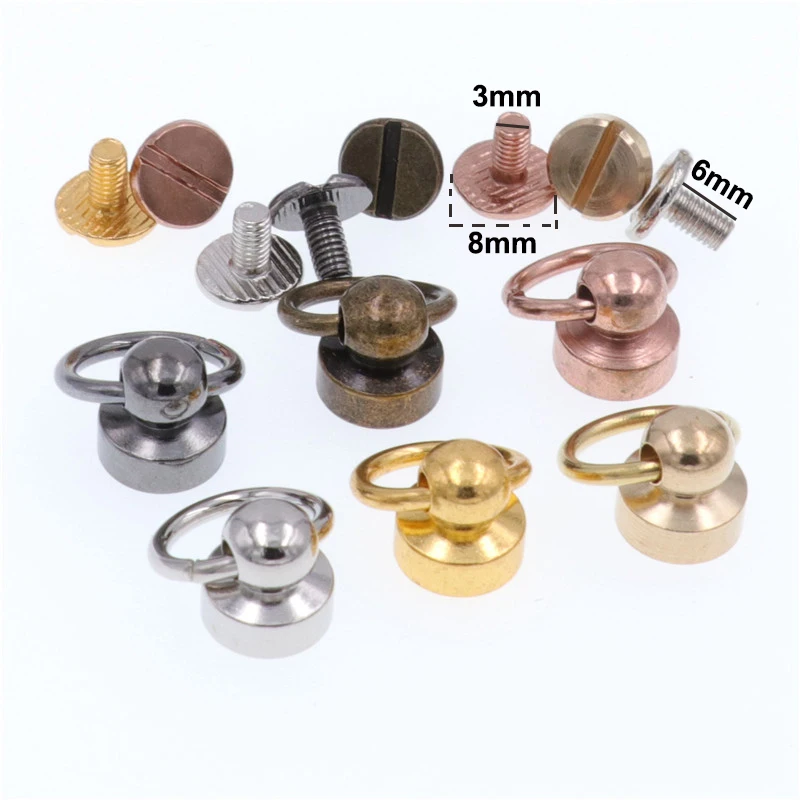 10pcs Brass Ball post with O ring screwback studs rivets Head button stud post & O ring Garment Leather Craft Belt Wallet Decor