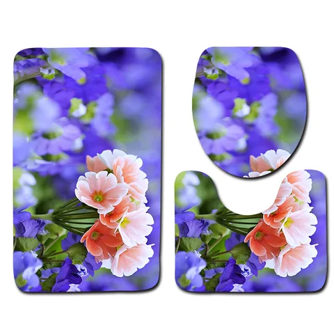 Flower Bathroom Mat Toilet Three-piece Anti-slip Mat Bathroom Mat + Contour Carpet + Toilet Cover Absorbent Cover Baño
