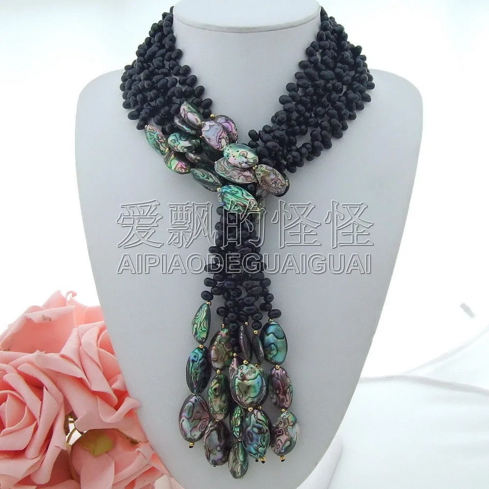

50" 3 Strands Black Pearl Abalone Shell Necklace