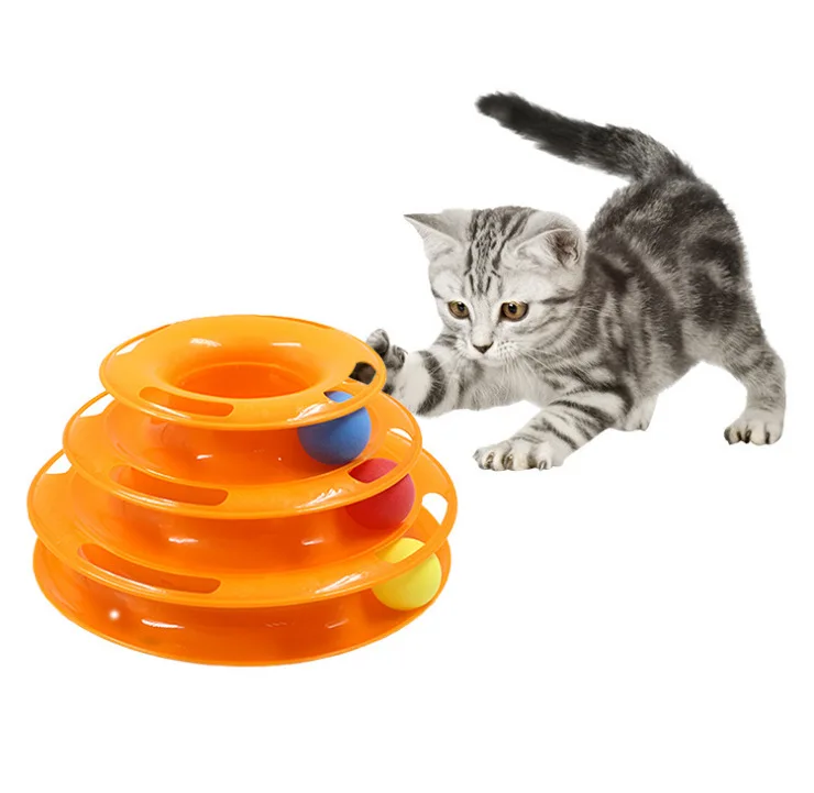 

Pet Interactive Toy Cat Three Layer Turntable Pet Educational Amusement Camera Track Tower Cat Teaser Toy Plate cat tower Balls