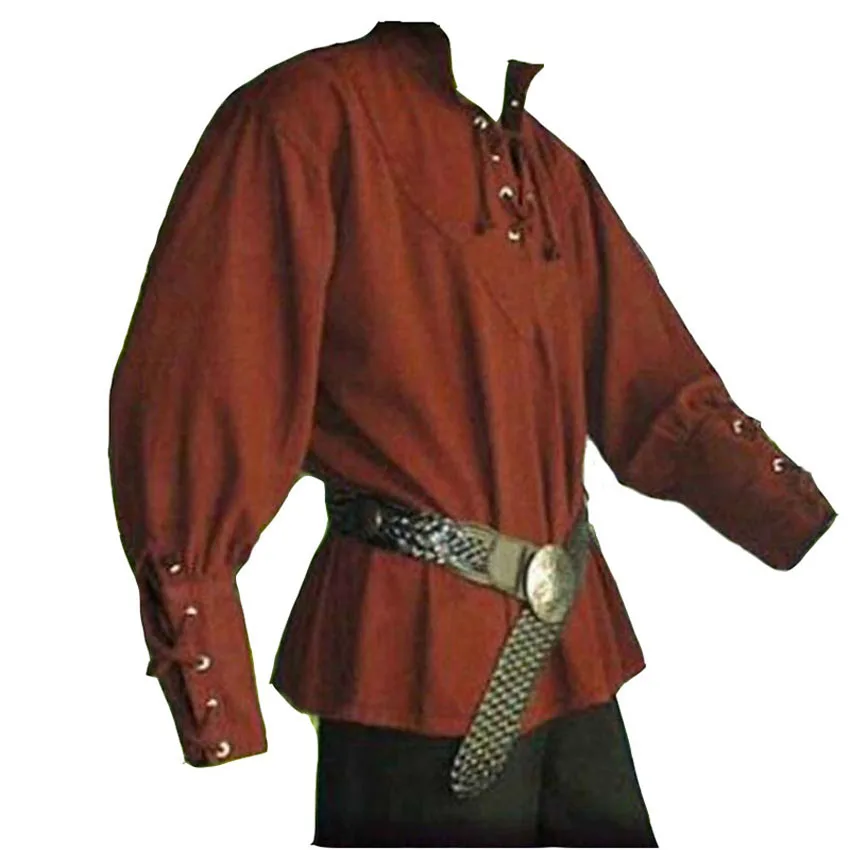 Мужской костюм в стиле средневекового Ренессанса для женихов, пиратов, мужской костюм с футболкой на шнуровке, бандажный Топ, одежда для взрослых среднего возраста, XXXL - Цвет: Color1