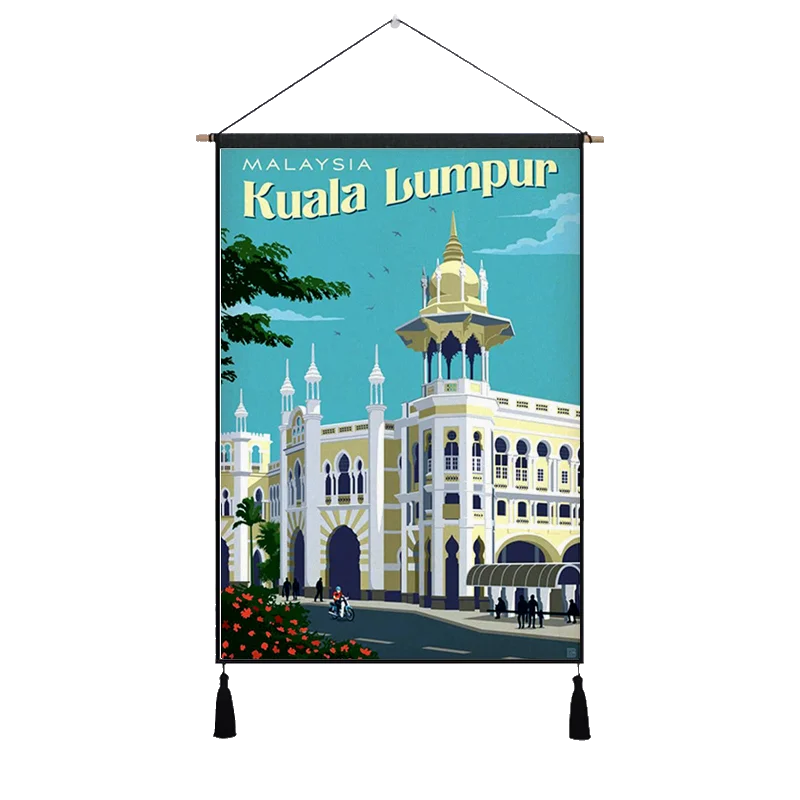 Синий Малайзия, Kuala Lumpur, винтажная подвесная ткань, хлопковая линия, живопись, плакат, домашний декор, настенный гобелен, подарок - Цвет: Синий