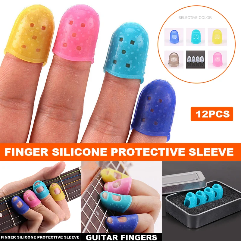 

12 Pcs Thin Guitar Thumb Picks Finger Cap Protect Fingers for Splicing Line Pressing Elastic Ukulele Finger Hat ALS88