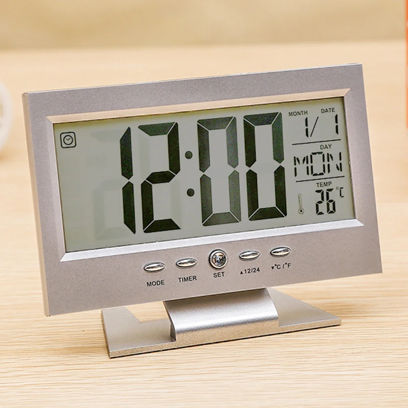 

Sound Sensor Alarm Clock Voice Control No Battery Device ABS LCD Digital