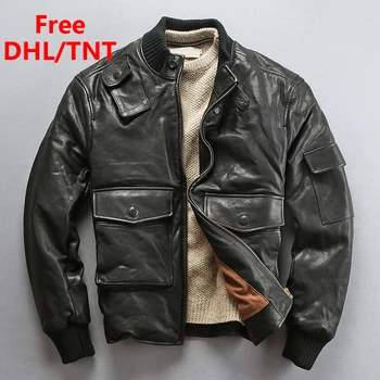 شراءجلد طبيعي أسفل سترة الرجال الخضار دباغة جلد الغنم معطف كلاسيكي Jackets جاكيتات ذكر سريع السفينة الحرة DHL/TNT