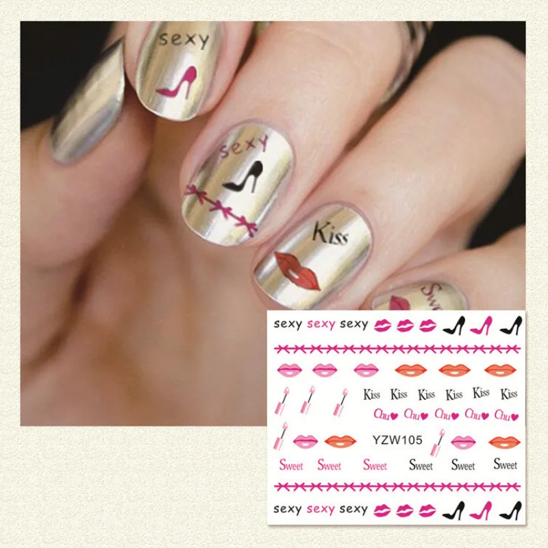 

Lips Nail Art Stickers 2Sheets Cartoon Water Decals Hot Pink Nailart Supply Manicure Transfer Kawaii Japanese 3d Decors Diy