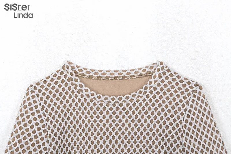 Sisterlinda Sheer Mesh Net Patchwork сексуальный бодикон, комбинезон для женщин Осень Зима Женское боди с длинным рукавом Mujer