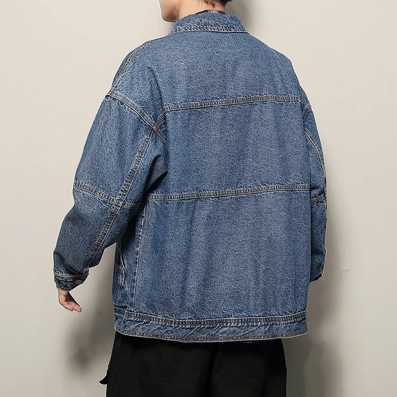 new good size fashion denim jacket lapelSpring fashion loose coupleEmbroidered casual jacket