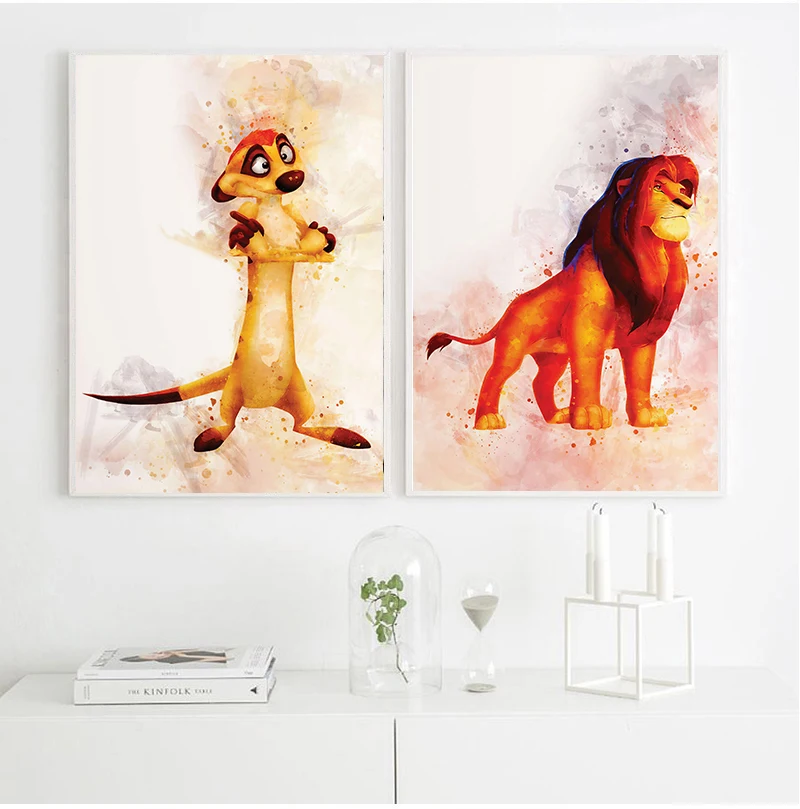 Popular-anime-movie-lion-king-family-decoration-watercolor-hight-quality-canvas-painting-Home-Decor-No-Frame (2)