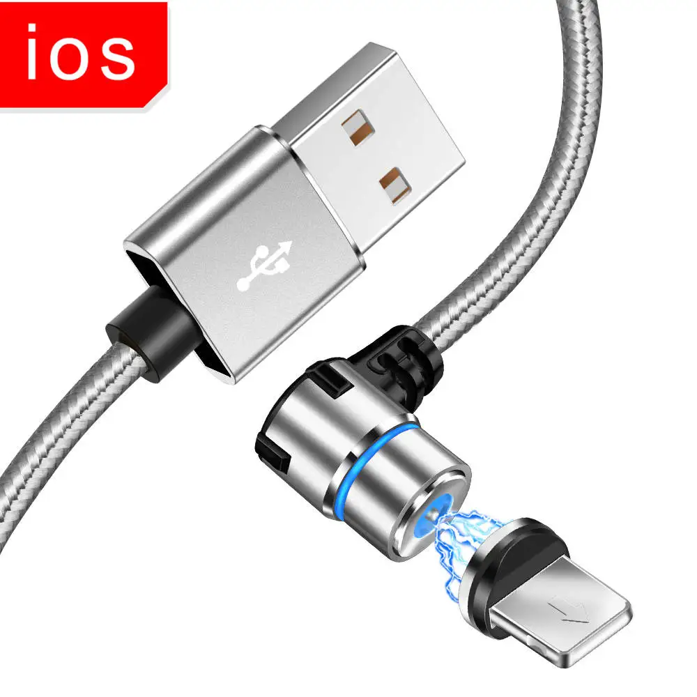 KSTUCNE Micro USB Магнитный кабель зарядное устройство 90 градусов быстрая зарядка кабель type C для iPhone 7 X S Max huawei P20 samsung USBC провод - Цвет: Sliver ISO