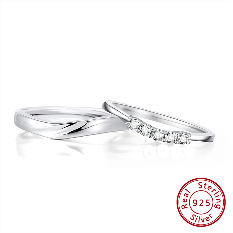 ORSA JEWELS простые S925 блестящие парные кольца из стерлингового серебра обручальное кольцо подарок на день Святого Валентина стильные Драгоценности SR195 - Цвет камня: Men Ring