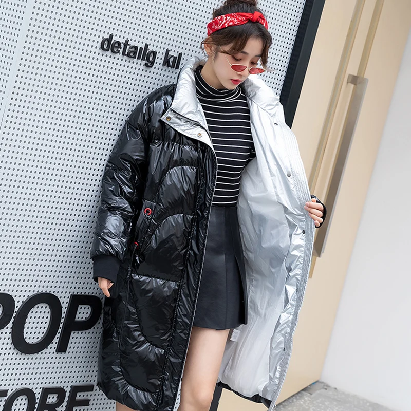 Модное женское пальто длинный Зимний пуховик женский плюс размер плотная Harajuku просторная парка Теплая Куртка с капюшоном пальто