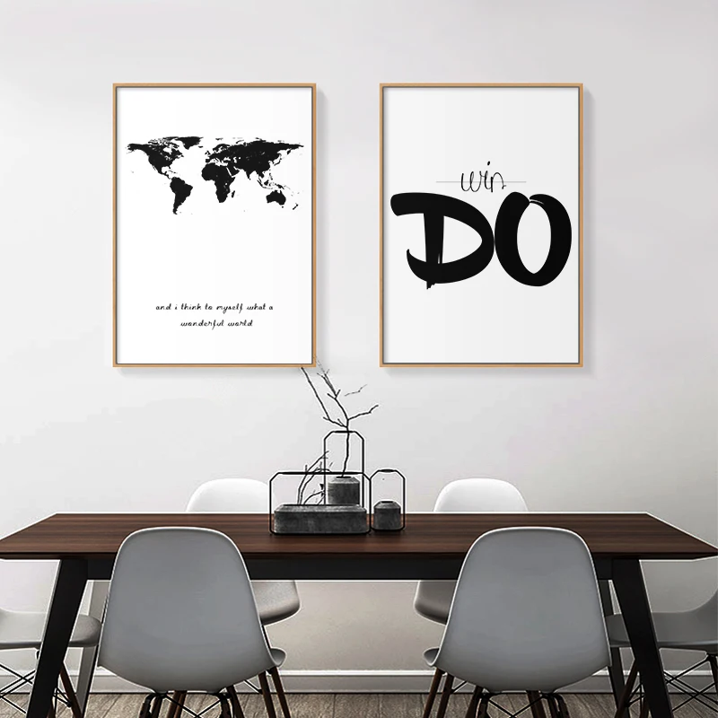 

Nordic World Map Canvas Painting Wall Art Poster and Print Black White Minimalist Pictures for Living Room Home Mural Decoration