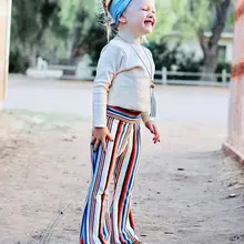 Детские леггинсы с широкими штанинами для маленьких девочек штаны в полоску для малышей От 1 до 6 лет осенние свободные повседневные расклешенные брюки для маленьких девочек