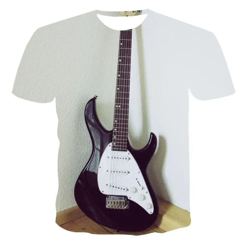 

New round neck T-shirt men's high quality men's T-shirt short sleeve guitar pattern 3D printed fashion handsome men's T-shirt