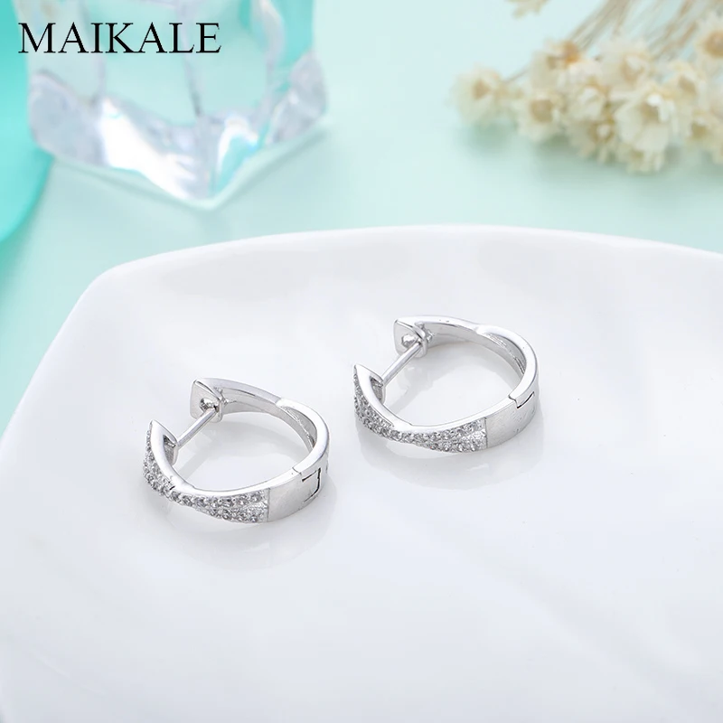 Женские серьги кольца MAIKALE круглые с цирконием 16 мм ювелирные изделия аксессуары