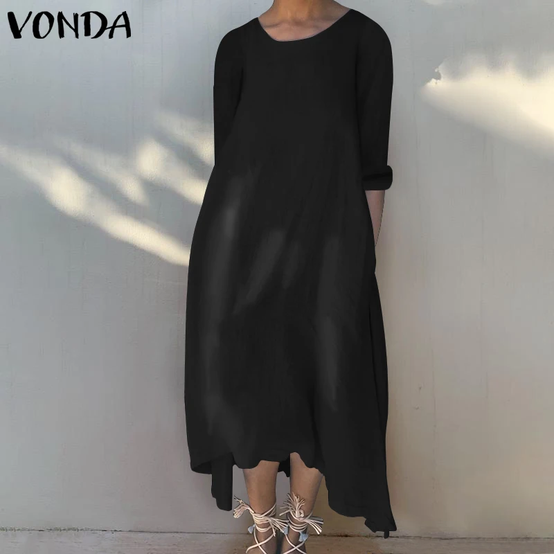 

VONDA Maternity Dress 2019 Casual Loose Crew Neck Holiday Dresses Cotton Irregular Long Vestidos Bohemian Pregnancy Robe