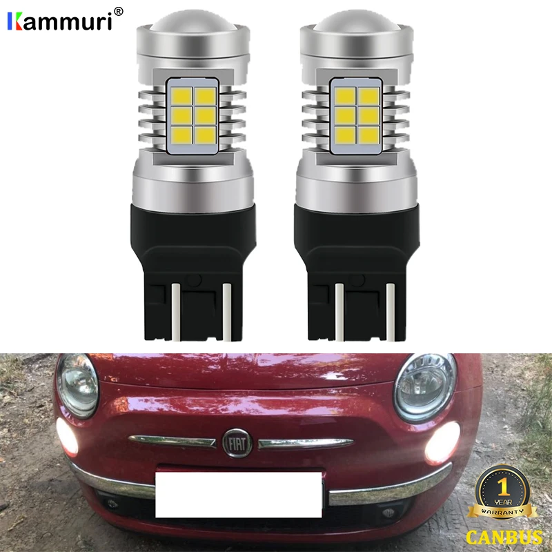 KAMMURI(2) No Error White T20 W21/5 W 7443 светодиодный лампы для Fiat 500 2009- светодиодный DRL огни Дневные ходовые огни 1200LM