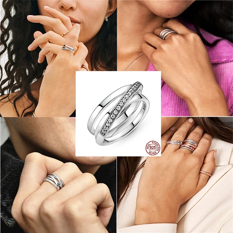 wedding rings for women Original 925 Sterling Silver Wrapped Open Infinity Ring Sparkling Double Halo Ring For Women Wedding Party Lady Jewelry Gift rings for women
