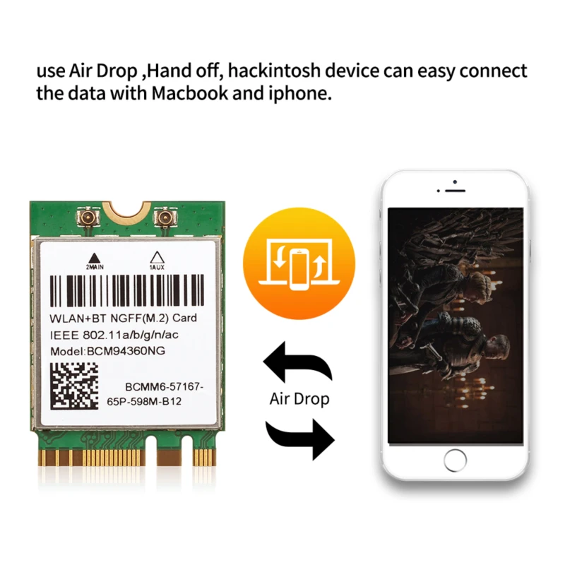 1200 Мбит/с 802.11ac WiFi BCM94360NG NGFF M.2 BCM94360CS2 5 ГГц WLAN Bluetooth 4 0 карта DW1560 для Windows Mac