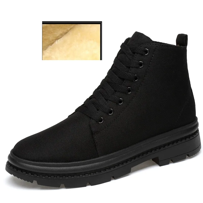 black fur Размеры 37-44; уличные мужские ботинки; парусиновые ботильоны; Мужская зимняя Рабочая плюшевая обувь; мужские зимние ботинки на меху в военном стиле; Botas - Цвет: black fur