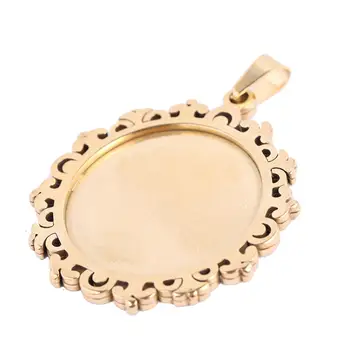 

onwear 10pcs gold plated 25mm stainless steel cabochon settings diy blank pendant base trays for necklace jewelry making