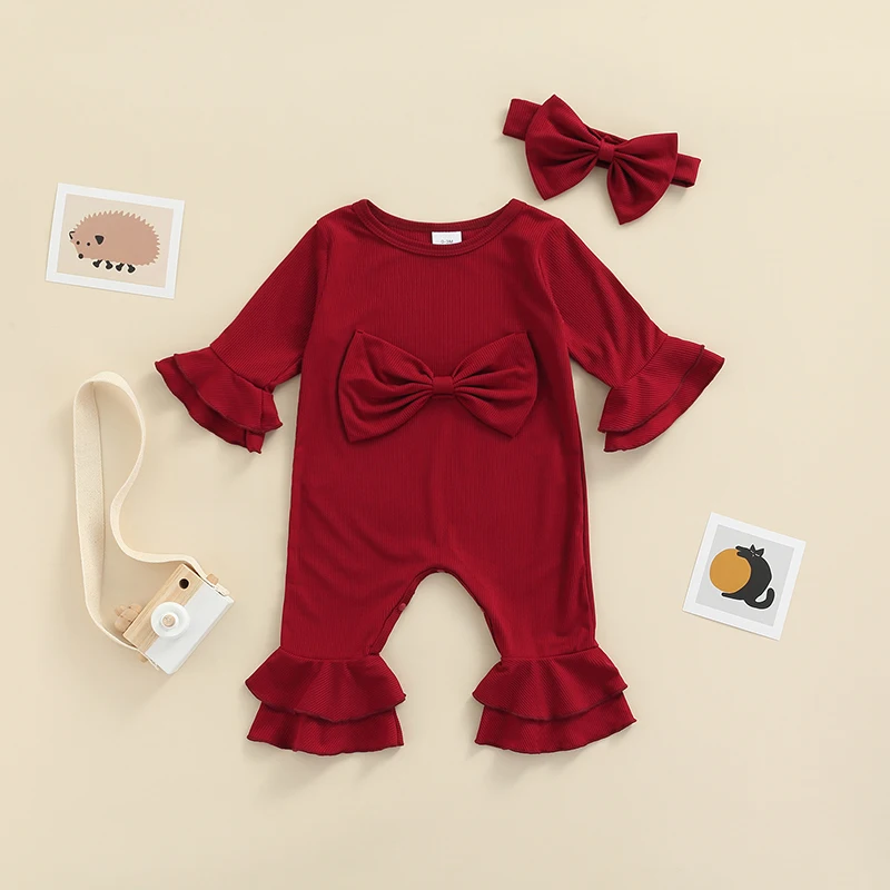 Infant Baby Girl Long Sleeve Jumpsuit Ruffle Sleeve Bell Bottom Flare ...