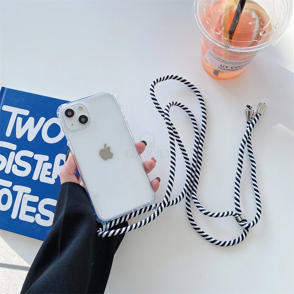 iphone 11 wallet case Crossbody Necklace Cord Lanyard Transparent Case For iPhone 13 12 11 Pro Max Mini 7 8 Plus X XR XS SE 2020 Strap Hang Rope Cover cheap iphone 11 cases