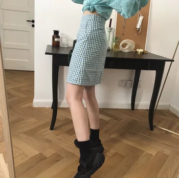 

Summer 2019 new Korean version of freshly Plaid high waist skirt