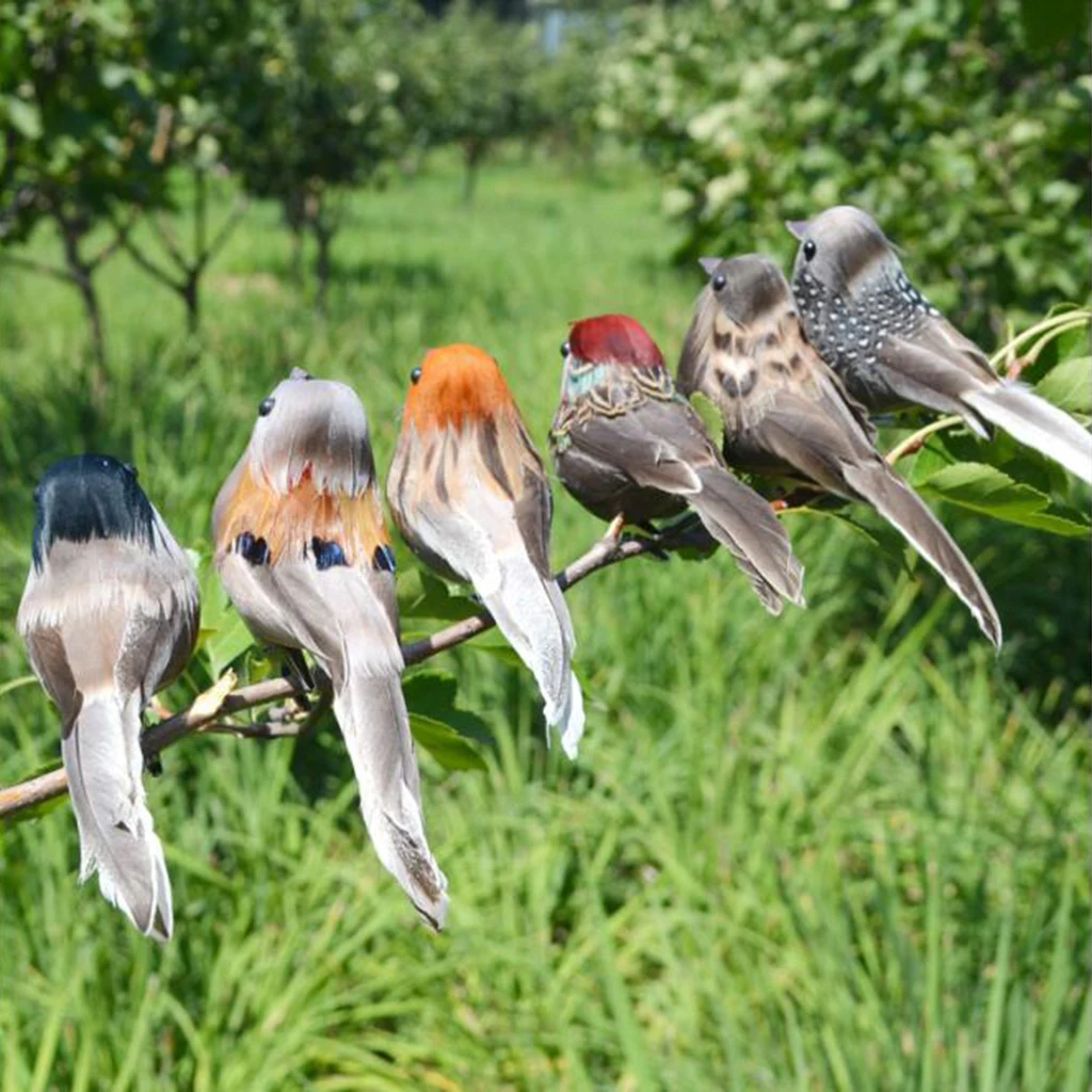 Artificial Bird Feathered Realistic Sparrow Garden Tree Decor Ornament/12Pcs