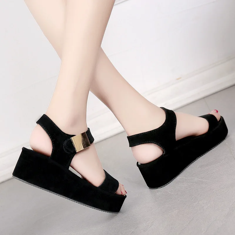 

Sandals Women's 2018 New Style Solid Color Velcro Wedge Sandal Waterproof Platform Thick Bottomed STUDENT'S Shoes