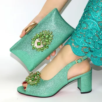 

Elegant Green High Heel Pumps Shoes With Bag Set Lady Sandals And Purse CR301 Heel Height 7.5CM