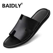 Новинка; качественные кожаные Нескользящие тапочки; мужские пляжные сандалии; удобная летняя обувь; мужские шлепанцы; классические мужские вьетнамки