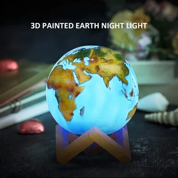 

3d painted printing earth lamp pat touch Colorful Moon led night light 16 color remote control creative desk room USB Home Decor