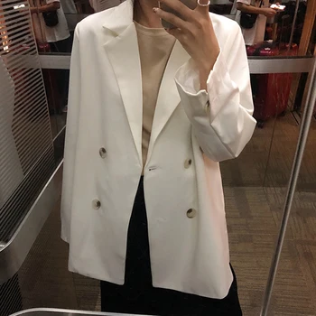 

Paris Girl Autumn New Korean Version of The Net Red Women Temperament Double-breasted Long-length Suit Jacket Small Suit Jacket