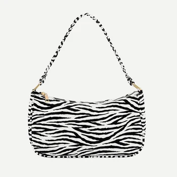 

Popular Simple Female Daily Bag Portable Women Handbag Zebra Prin Retro Velvet Fashion Underarm Shoulder Bags